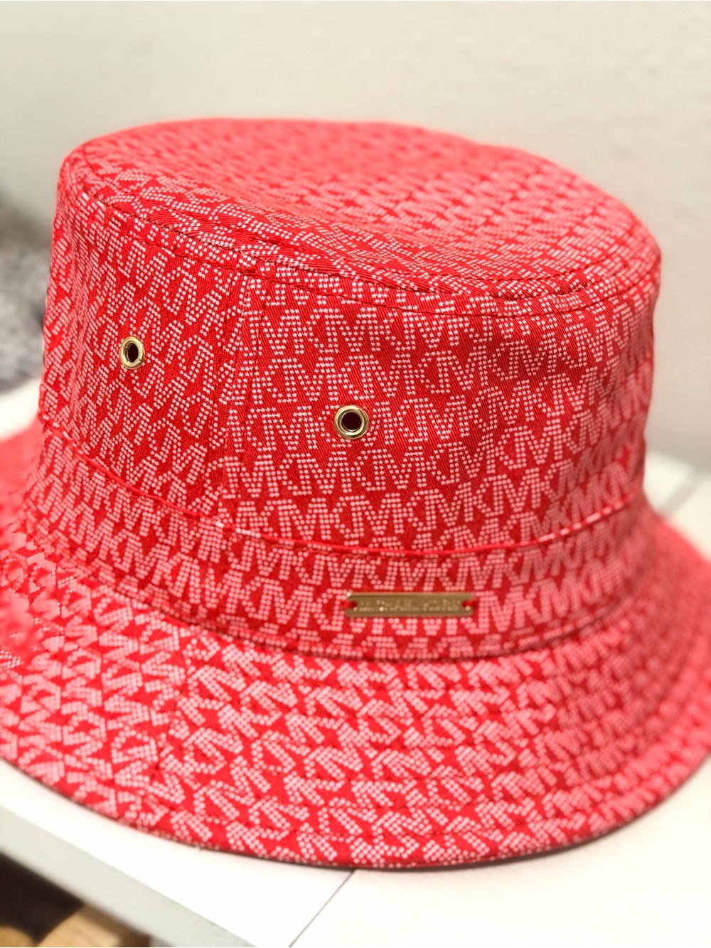 Michael Kors Red MK Logo Bucket Hat